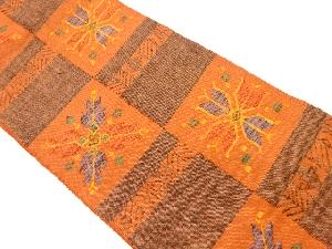 リサイクル　手織り真綿紬変わり市松に抽象模様織出し名古屋帯